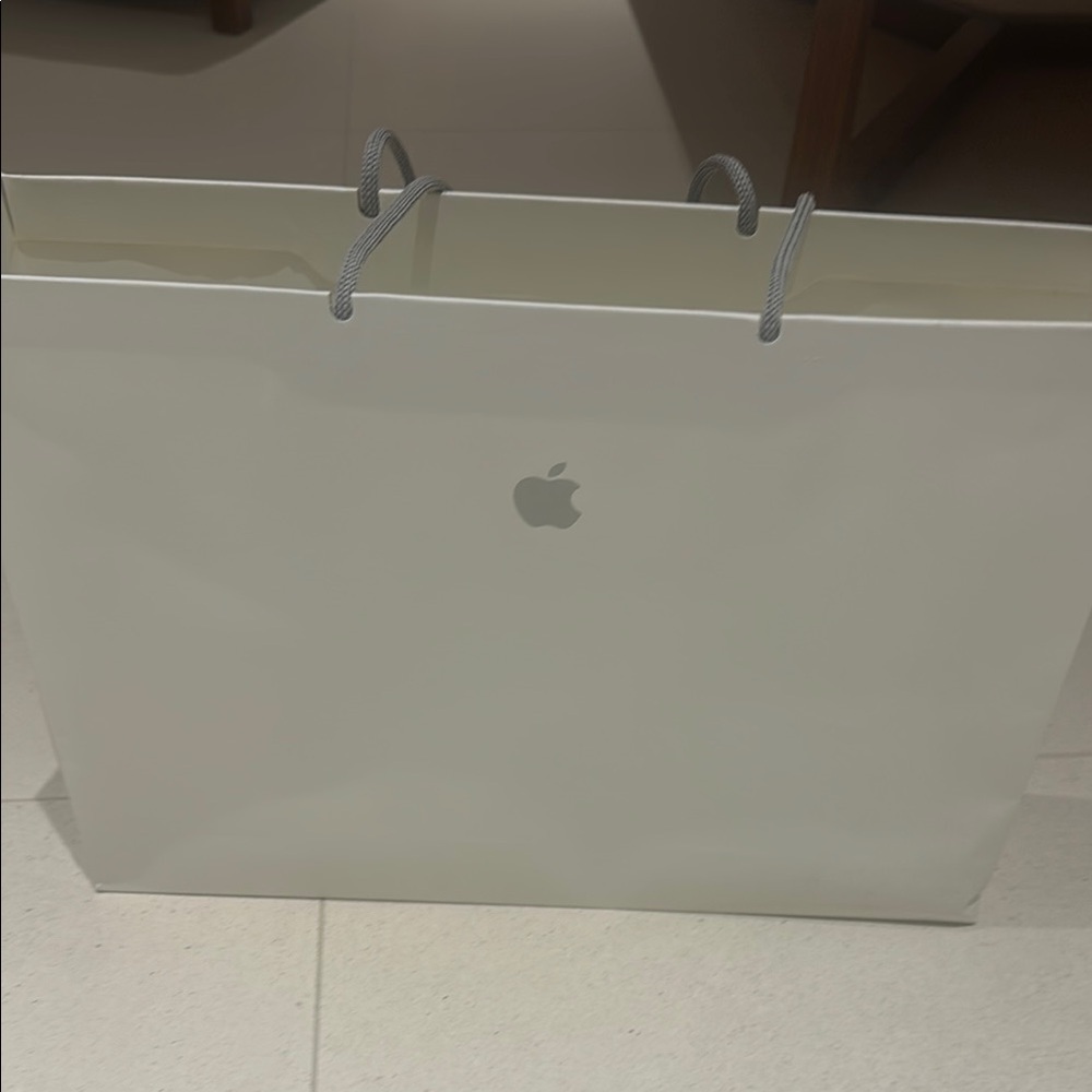 Apple Silver Logo paper Shopping Bag. Minor wrinkles.